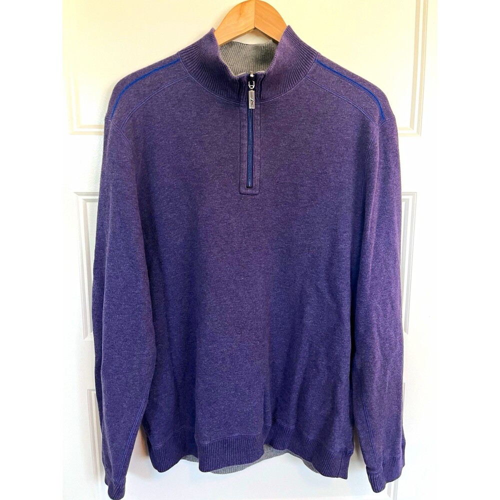 Tommy Bahama Purple Flipshore Knit Half Zip Reversible Sweater Men's Large